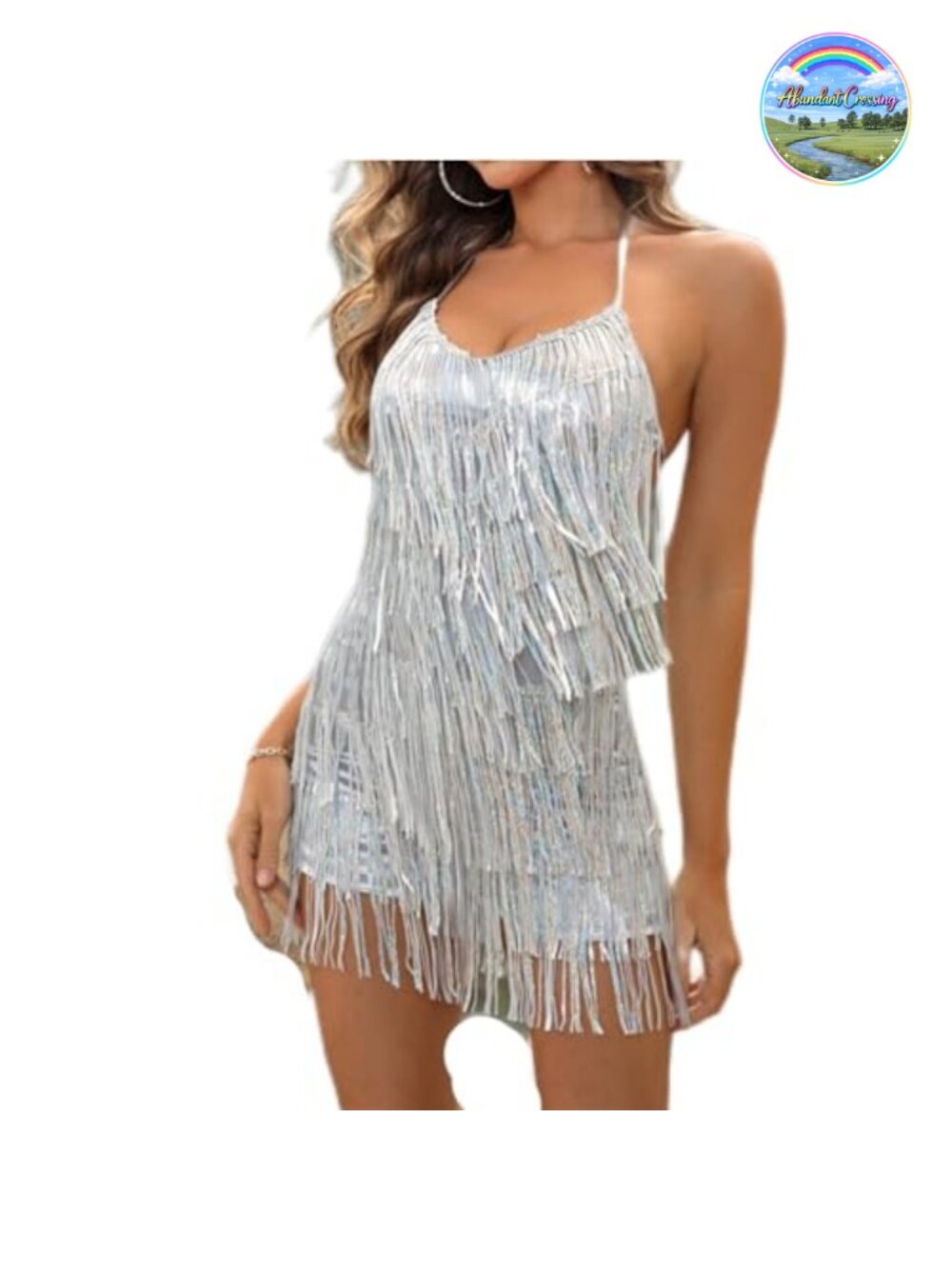Sequin Fringe Sleeveless V-Neck Backless Jumpsuit Romper Party Nightclub